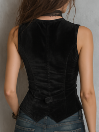 Vintage runde Samtweste mit V-Neck