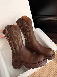 Retro weiche Lederstiefel mit dicker Sohle, vielseitig, mittelhoch im modernen Stil