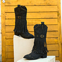 Retro Quasten Nietengürtel Ritterstiefel im modernen Stil