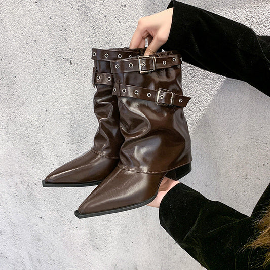 Spitze Zehen Chunky-Heel Retro Martin Stiefel im modernen Stil
