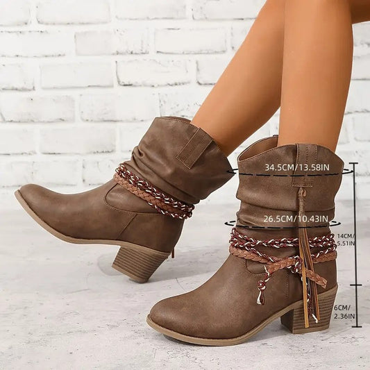 Vintage Western Cowboy Stiefeletten mit Quasten im modernen Stil