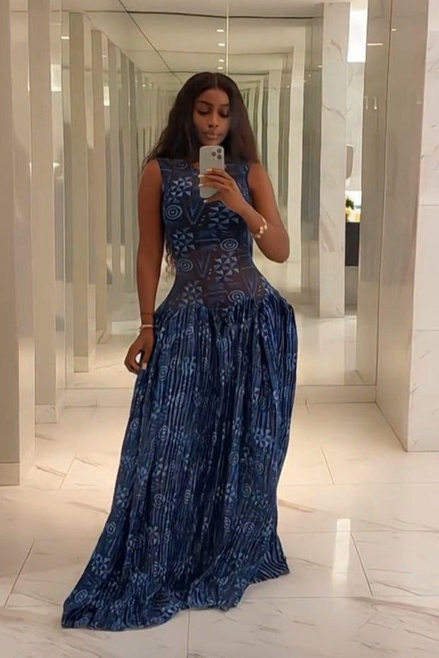 Adinkra Plissiertes Langes Kleid