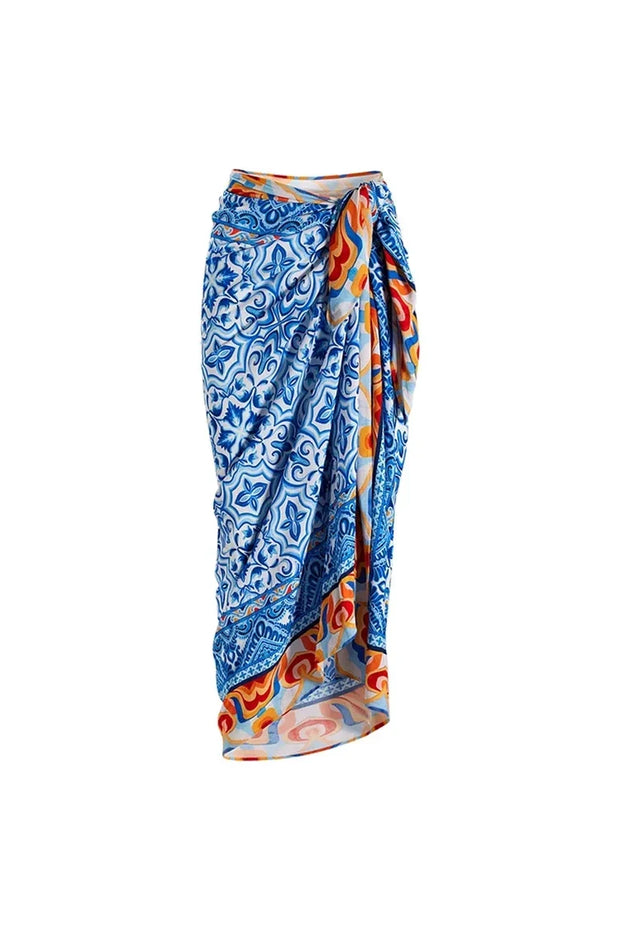 Blaues Badeanzug-Set mit Ethno-Muster im modernen Stil