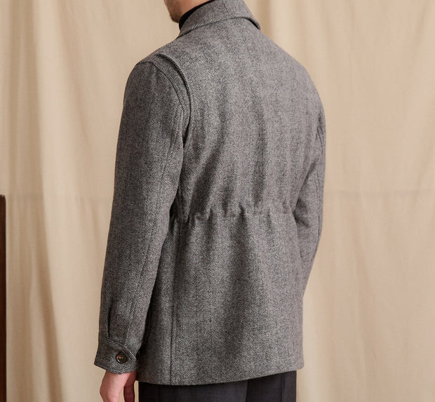 Jacke aus Wolle mit Fischgrätmuster und sportiver Optik