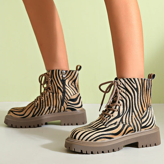 Winterstiefeletten für Damen mit Schnürsenkeln und Tiermotiv - Samantha