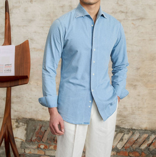 Hemd aus Baumwolle und Denim mit langen Ärmeln