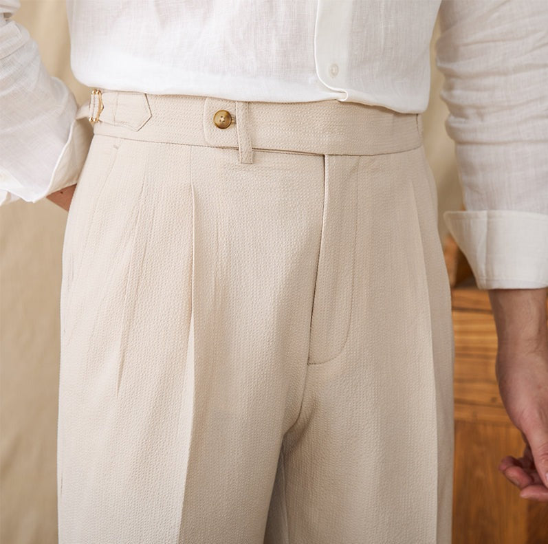 Bermudas aus Seersucker mit Bundfalten