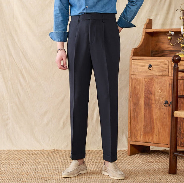 Hose aus Baumwollmischung mit geradem Schnitt, geschäftlicher Optik und Bundfalten