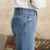 Hose aus Baumwolle und Denim mit geradem Schnitt und Bundfalten