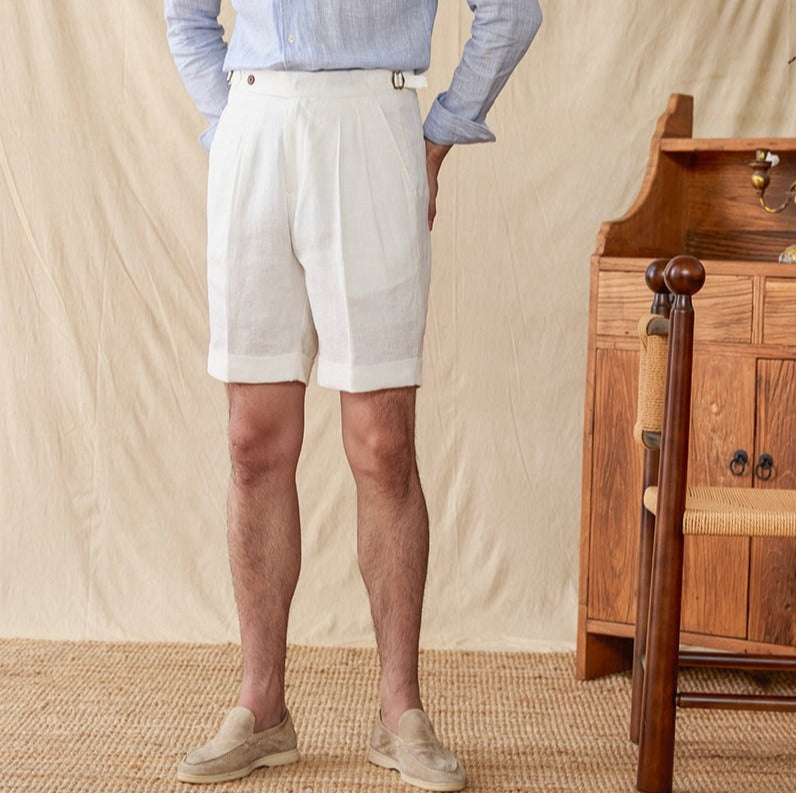 Bermudas aus Leinen mit Bundfalten