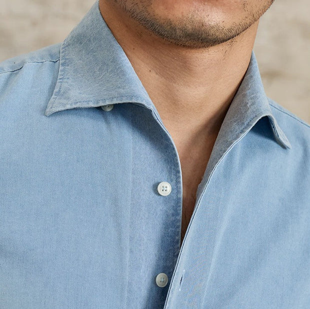 Hemd aus Baumwolle und Denim mit langen Ärmeln