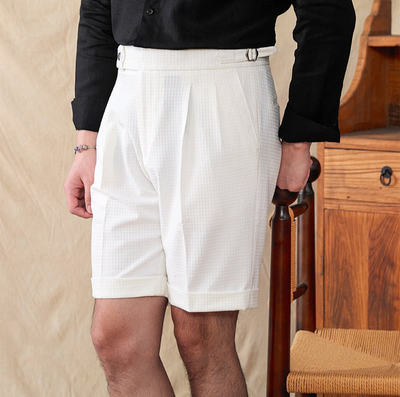 Seersucker-Bermudas mit Waffelstruktur und Bundfalten