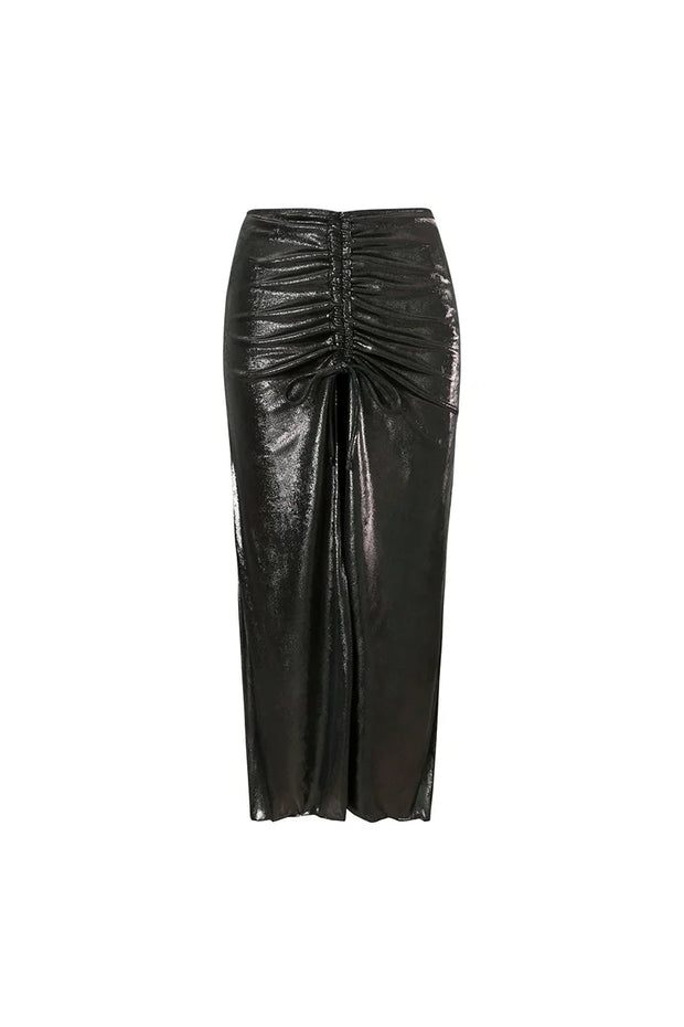 Schwarzer Badeanzug mit Pailletten-Applikation, Cut-out und glänzendem Finish im modernen Stil