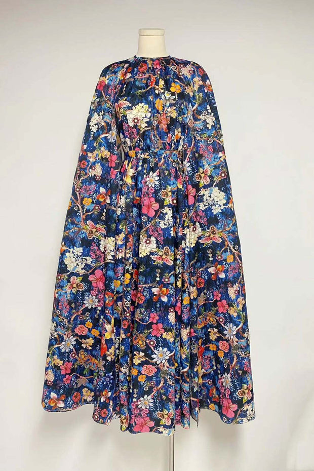 Nola Maxikleid mit Rundhals und Cape-Ärmeln