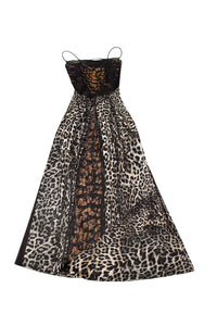 Wildes Leopardenmuster durchsichtiges Korsett Langes Kleid