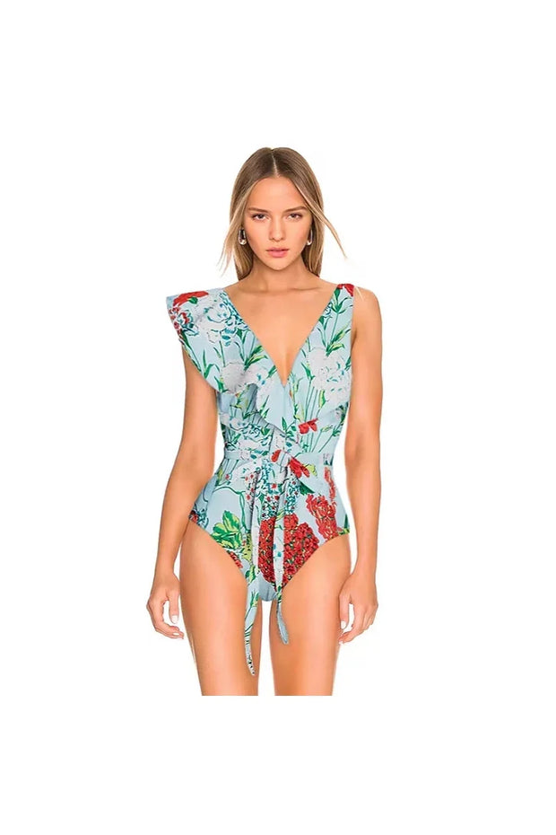 Bikini-Set im französischen Stil mit Spitzenbesatz und Bindebändern im modernen Stil