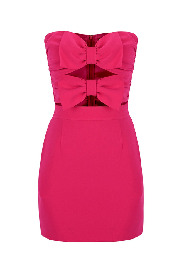 Fuchsia Mini-Kleid mit Schleifen-Ausschnitt im modernen Stil