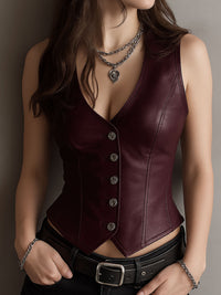 Schwarze Eco-Leder-Weste mit V-Neck und Taillierung von Sharp