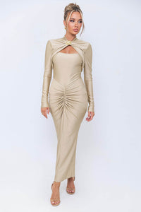 Langärmeliges, figurbetontes Midi-Party-Kleid im modernen Stil
