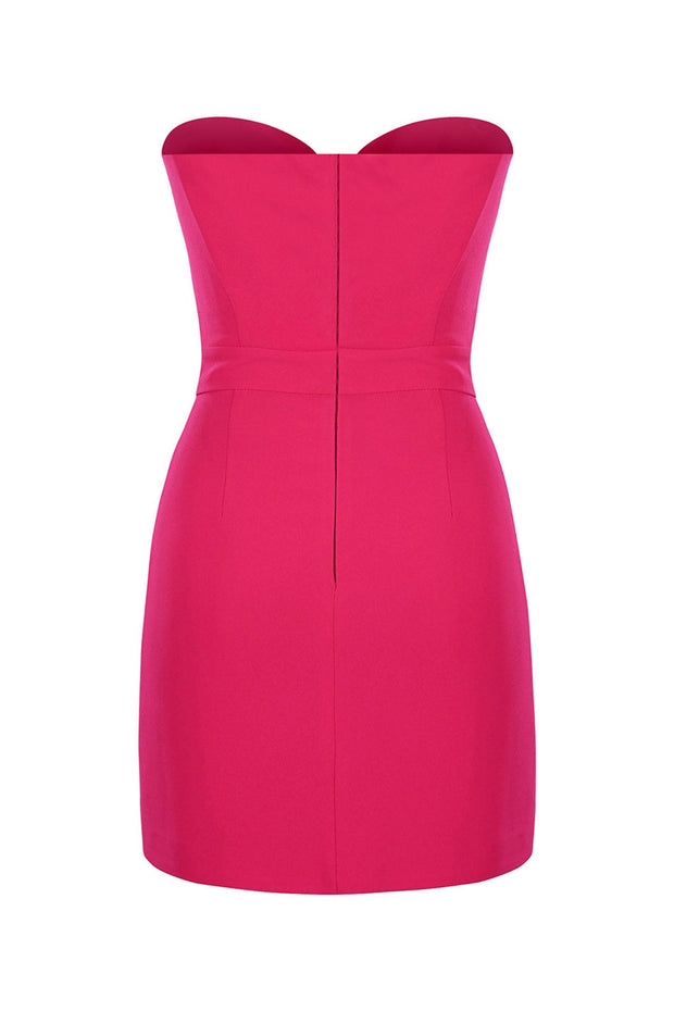 Fuchsia Mini-Kleid mit Schleifen-Ausschnitt im modernen Stil