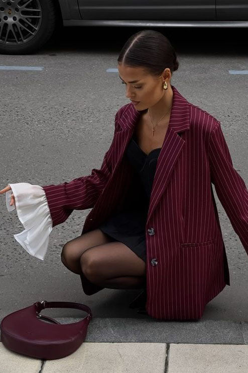Übergroßer gestreifter Spitzenblazer im modernen Stil