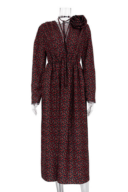 Bertha Blumen Midikleid mit V-Ausschnitt