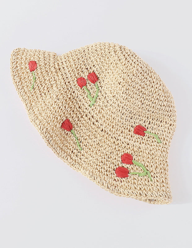 Gehäkelter Blumen-Bucket-Hut im modernen Stil