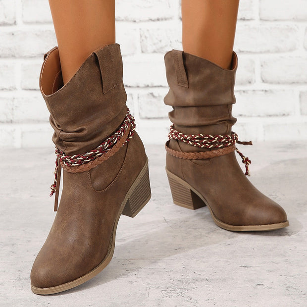 Vintage Western Cowboy Stiefeletten mit Quasten im modernen Stil