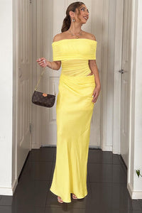 Maxikleid mit transparentem Netzstoff und schulterfreiem Schnitt