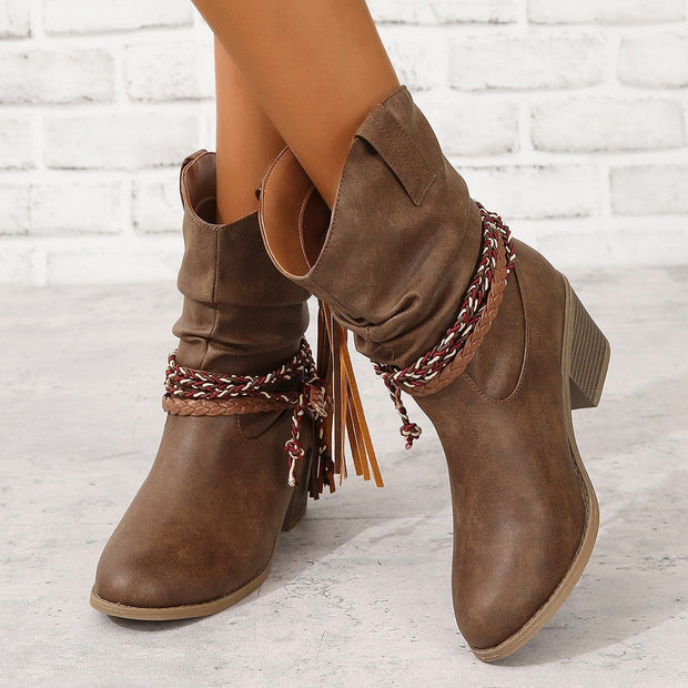 Vintage Western Cowboy Stiefeletten mit Quasten im modernen Stil