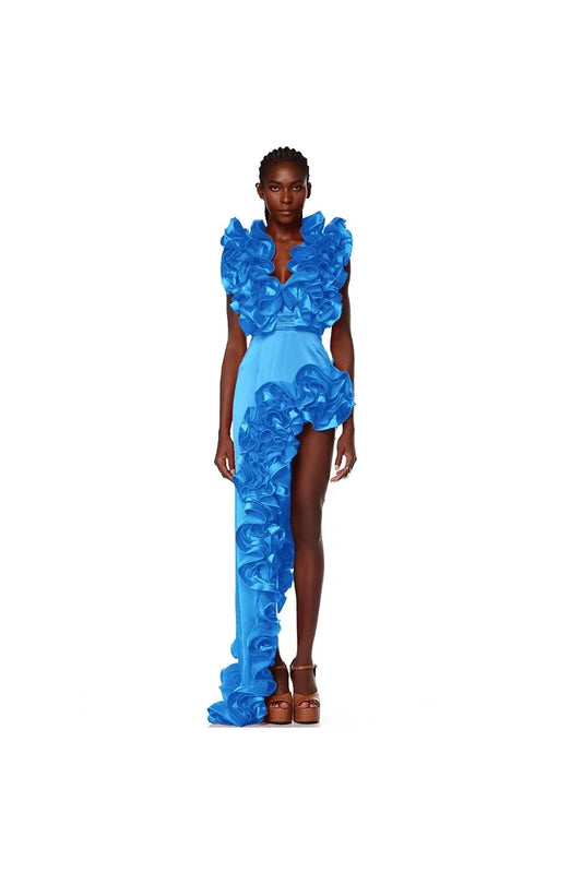 Spitzen-Badeanzug mit V-Neck in Blau