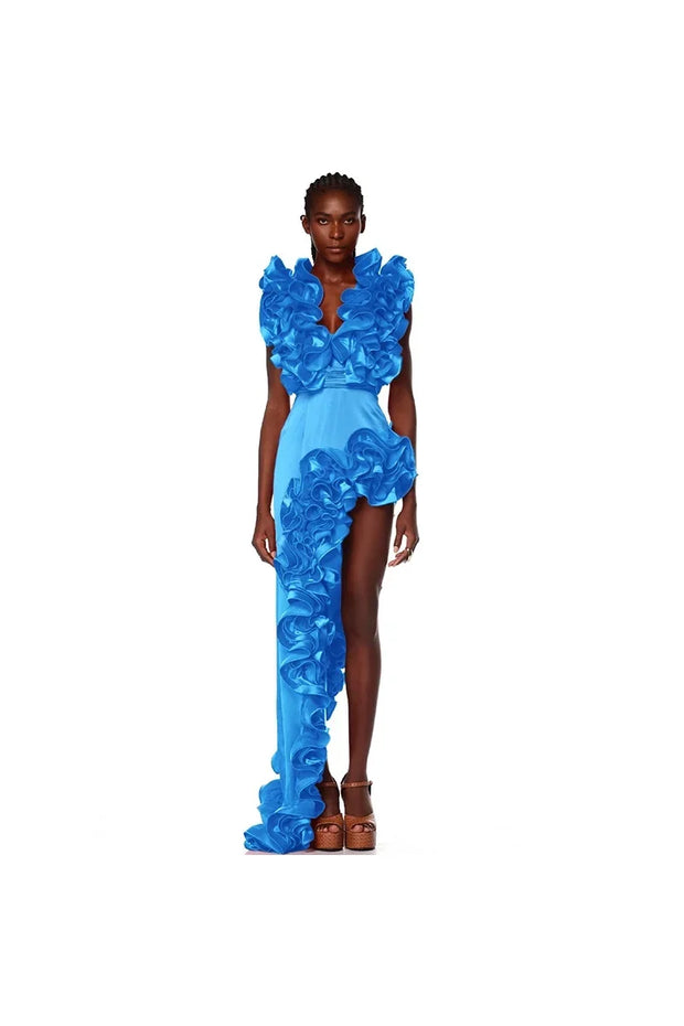 Spitzen-Badeanzug mit V-Neck in Blau