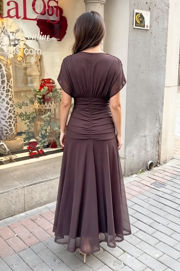 V-Ausschnitt Netzstoff Midikleid