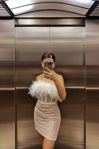 Pailletten-Feder-figurbetontes Kleid