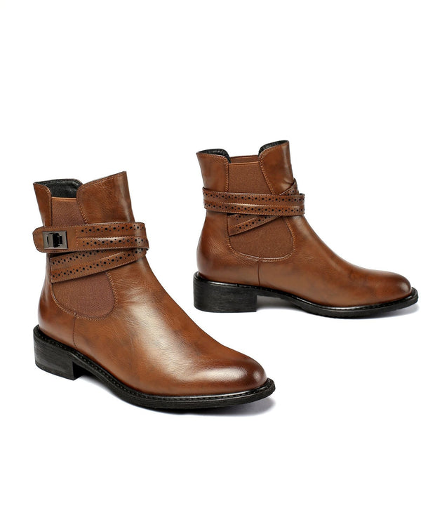 Stiefelette mit klobigem Absatz und Schnalle - Elina