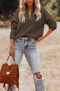 Lässige, solide Patchwork-Pullover mit Reißverschlusskragen (5 Farben) im modernen Stil