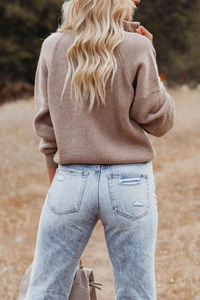 Lässige, solide Patchwork-Pullover mit Reißverschlusskragen (5 Farben) im modernen Stil