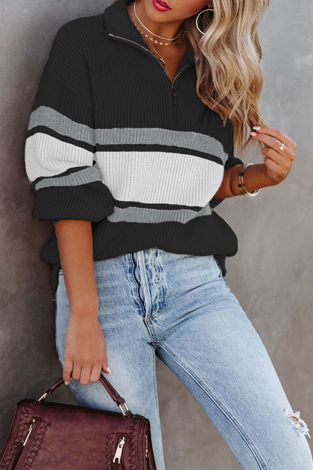 Lässige, solide Patchwork-Pullover mit Reißverschlusskragen (5 Farben) im modernen Stil