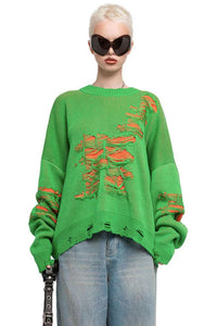 Farbblock Rissiger Lässiger Pullover