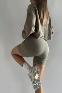Eng anliegender Overall + Vintage-waschbares Sweatshirt-Set