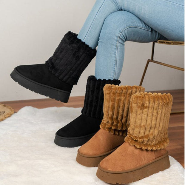 Damen-Winterstiefel mit geripptem Schaft aus Fell - Romina