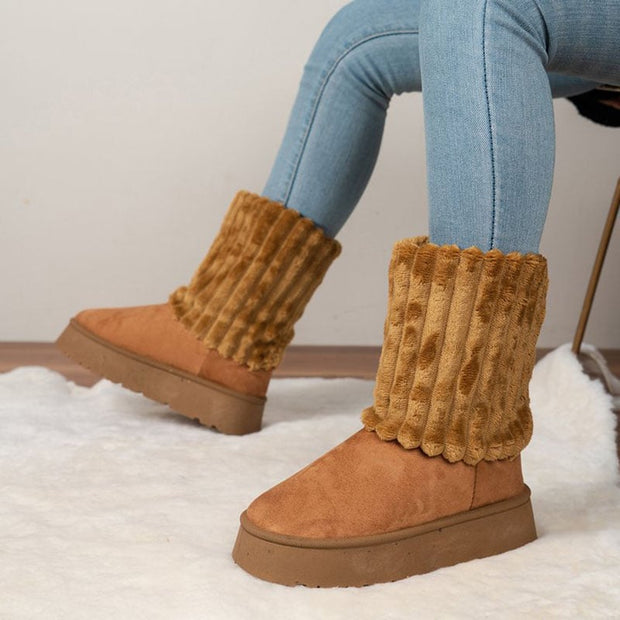 Damen-Winterstiefel mit geripptem Schaft aus Fell - Romina