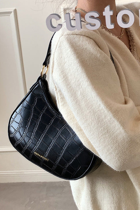 Schwarze Croc Mini Hobo Tasche im modernen Stil