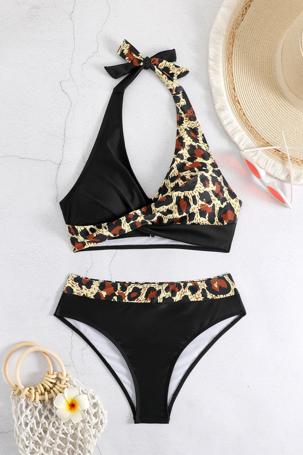 Farbblock Neckholder-Bikini-Badebekleidung