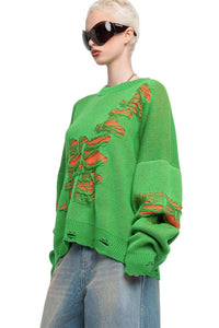 Farbblock Rissiger Lässiger Pullover