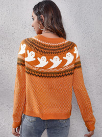 Gestrickter Pullover mit Rundhals und literarischem Retro-Geistermuster