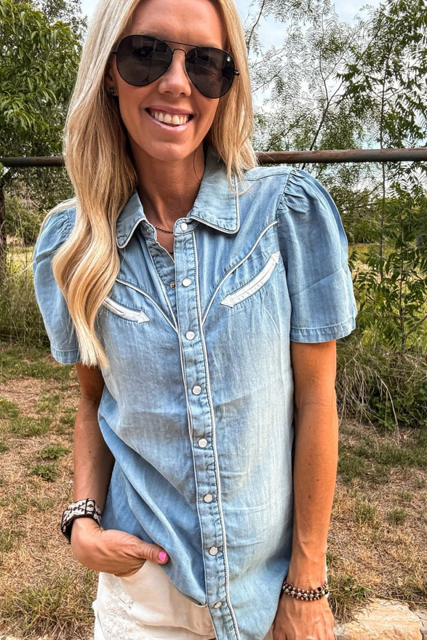 The Booker Western Hemd mit Knöpfen (Blau) im modernen Stil