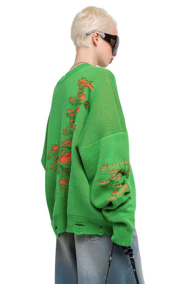 Farbblock Rissiger Lässiger Pullover