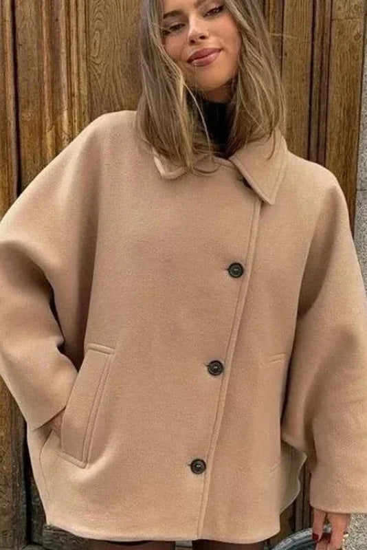 Leiser Luxus Asymmetrischer Cape-Mantel im modernen Stil