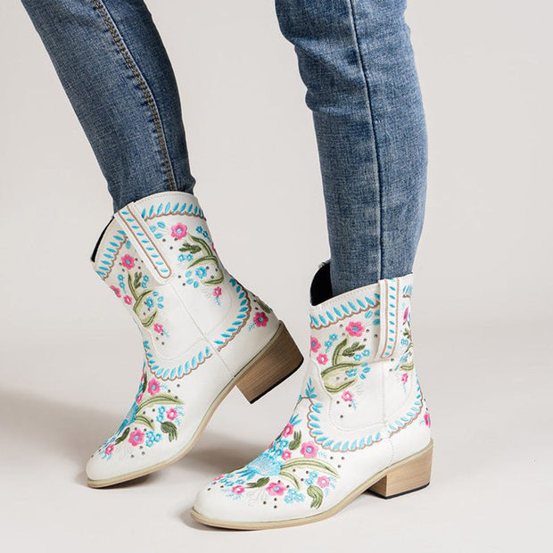 Bestickte wadenhohe Stiefel - Sienna